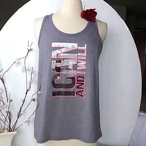 I CAN AND I WILL Danskin Motivational Tank Racerback Grey/Pink size L